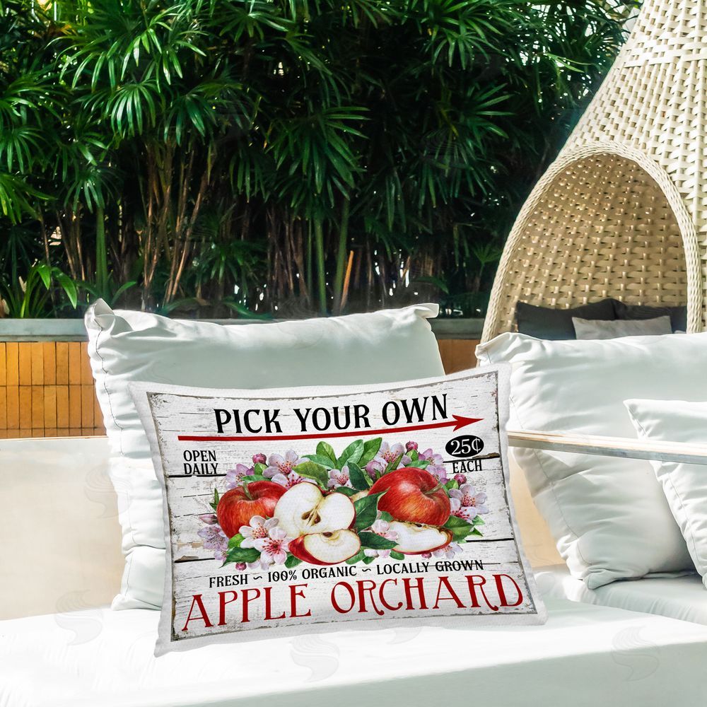 Creatif Belle Pick Your Own Apples Outdoor Quick-Dry Polyester Printed Throw Pillow in Back Yard