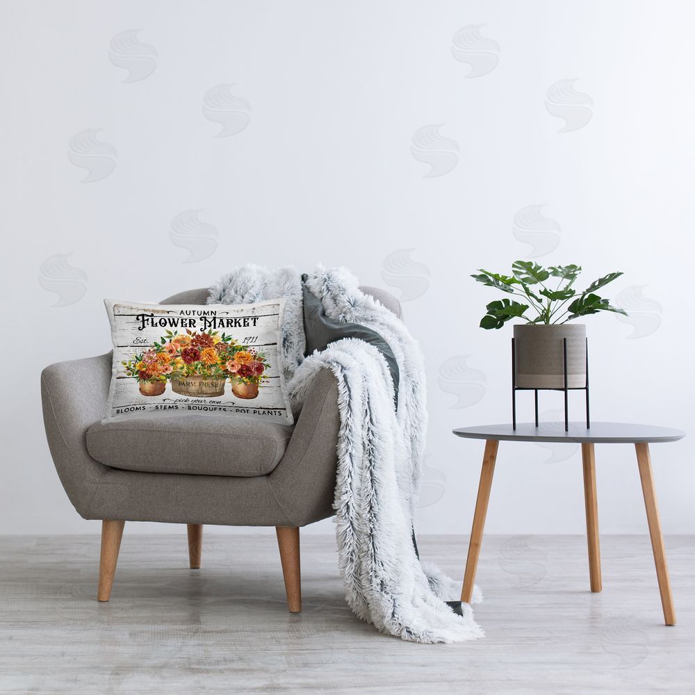 Creatif Belle Autumn Flower Market Printed Plush Polyester Throw Pillow On Chair