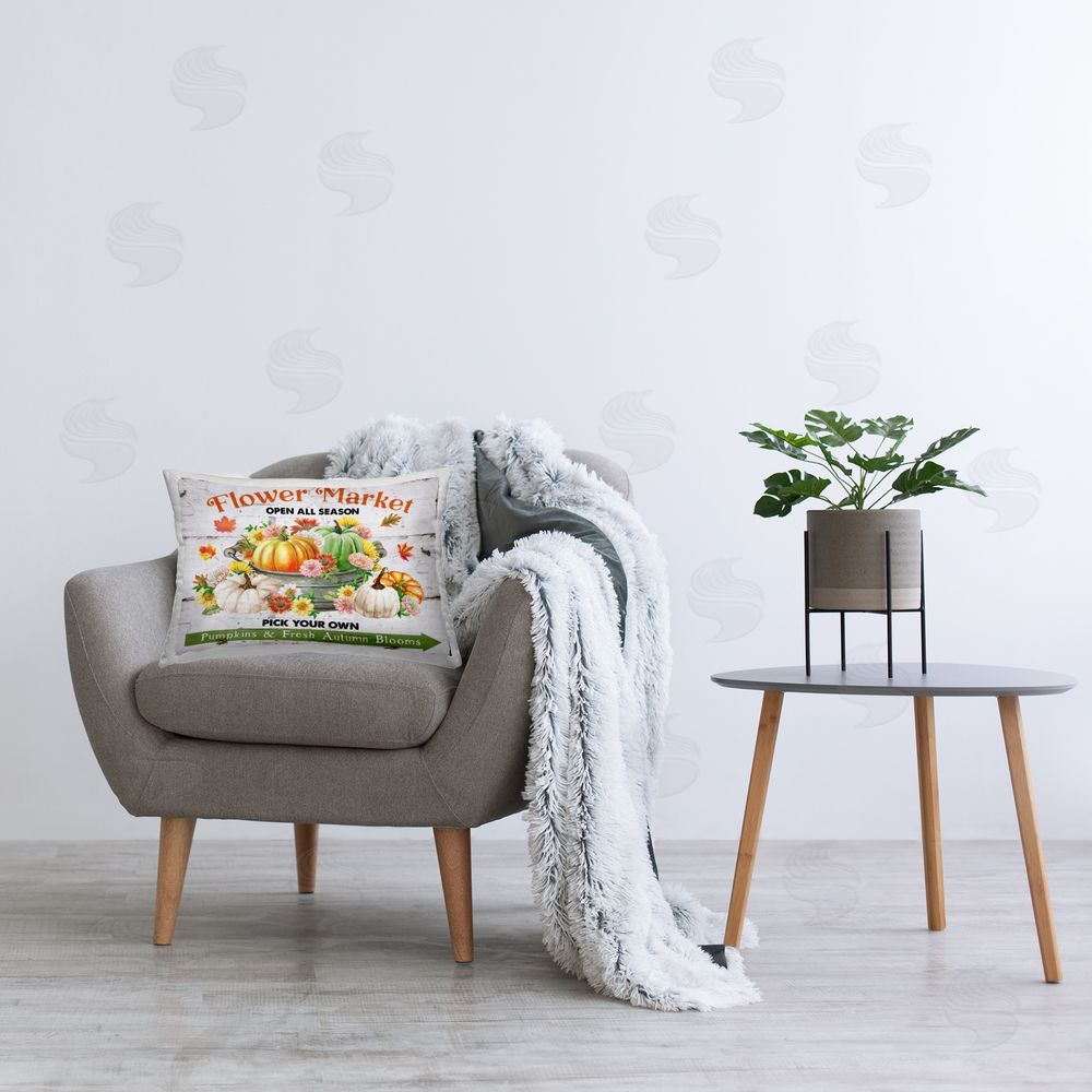 Creatif Belle Autumn Flower Market Printed Plush Polyester Throw Pillow On Chair