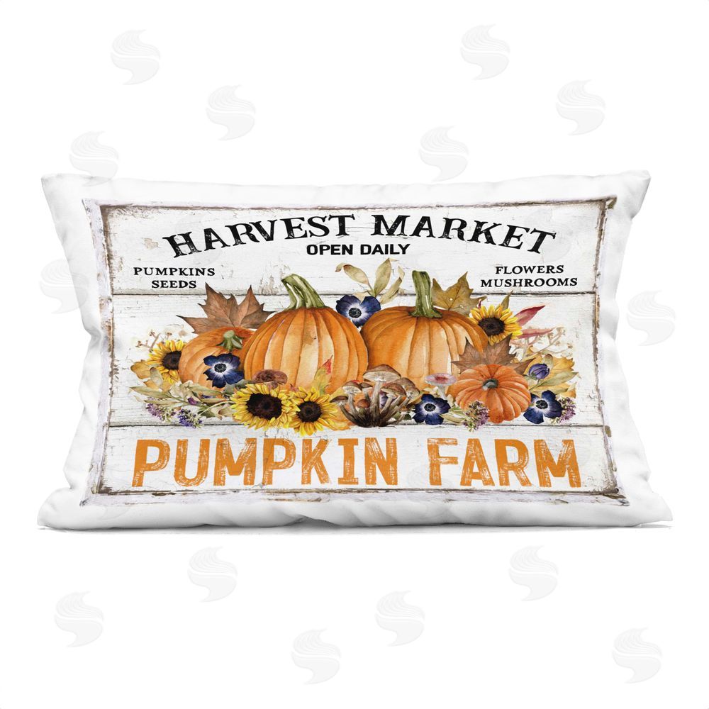 Creatif Belle Pumpkin Farm with Sunflowers Printed Plush Polyester Throw Pillow