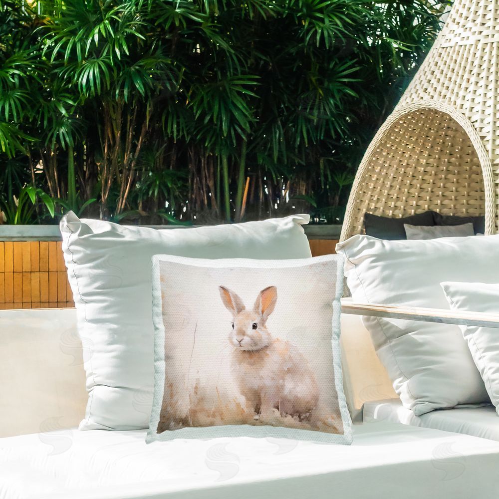 Arlington Prints Neutral Gazing Bunny Outdoor Quick-Dry Polyester Printed Throw Pillow in Back Yard
