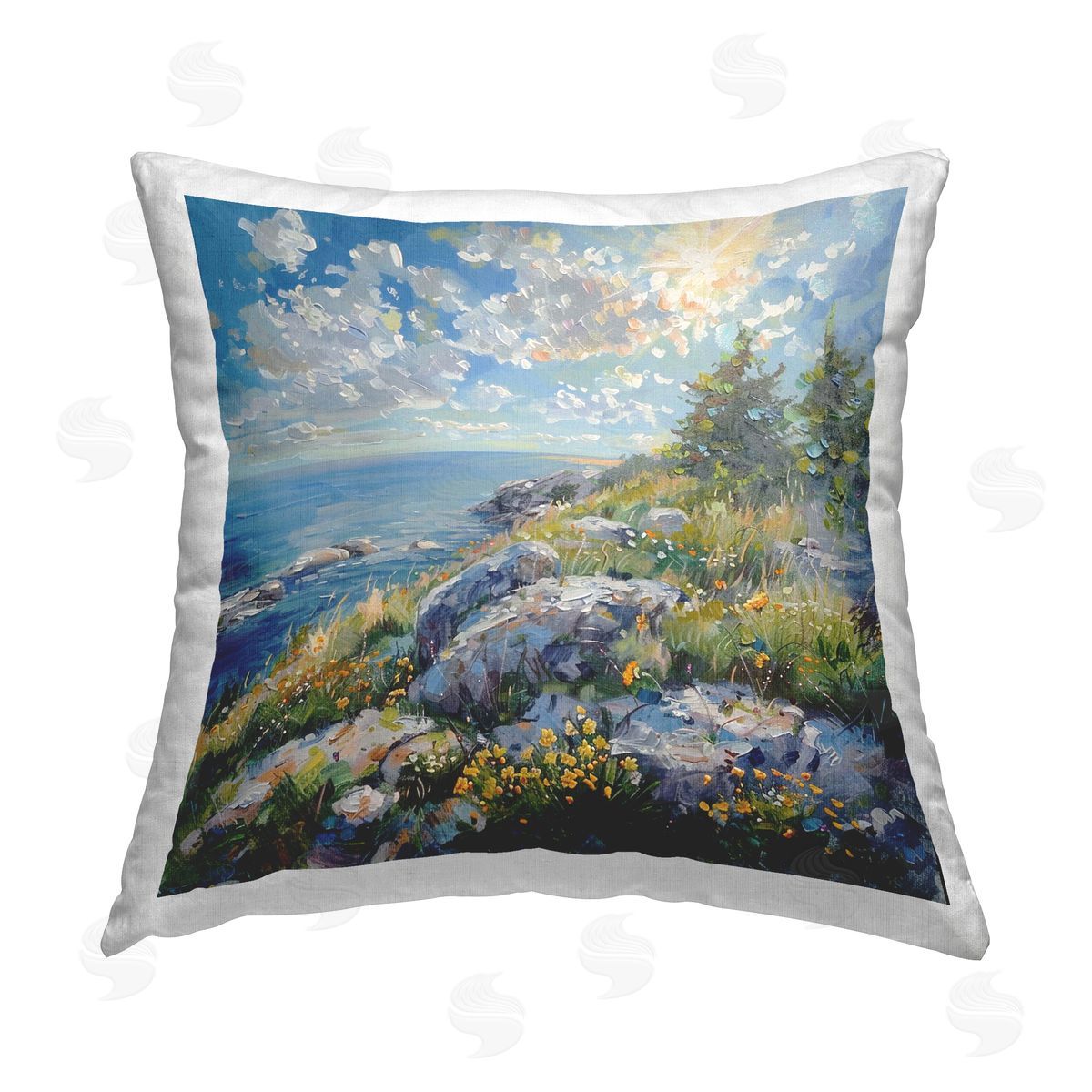 LSR Design Studio Cliffside Sea View Printed Plush Polyester Throw Pillow