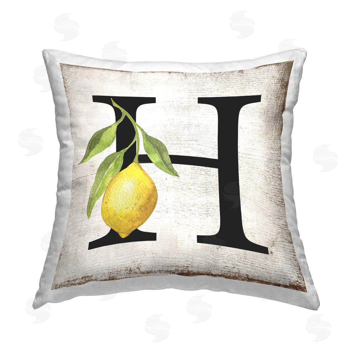 Creatif Belle H with Lemon Letter Printed Plush Polyester Throw Pillow