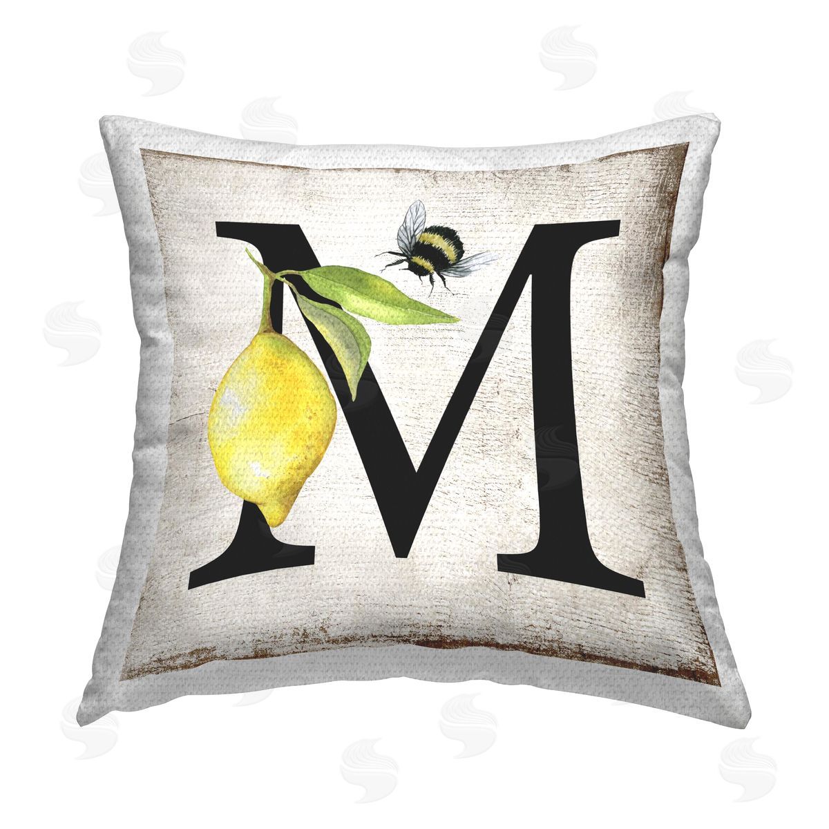 Creatif Belle Lemon & Bee M Letter Outdoor Quick-Dry Polyester Printed Throw Pillow