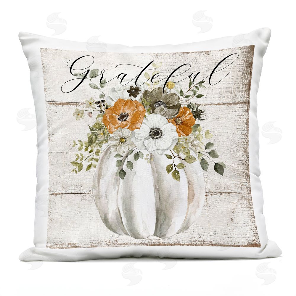 LSR Design Studio Grateful Floral Pumpkin Outdoor Quick-Dry Polyester Printed Throw Pillow