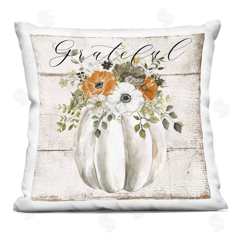 LSR Design Studio Grateful Floral Pumpkin Printed Plush Polyester Throw Pillow