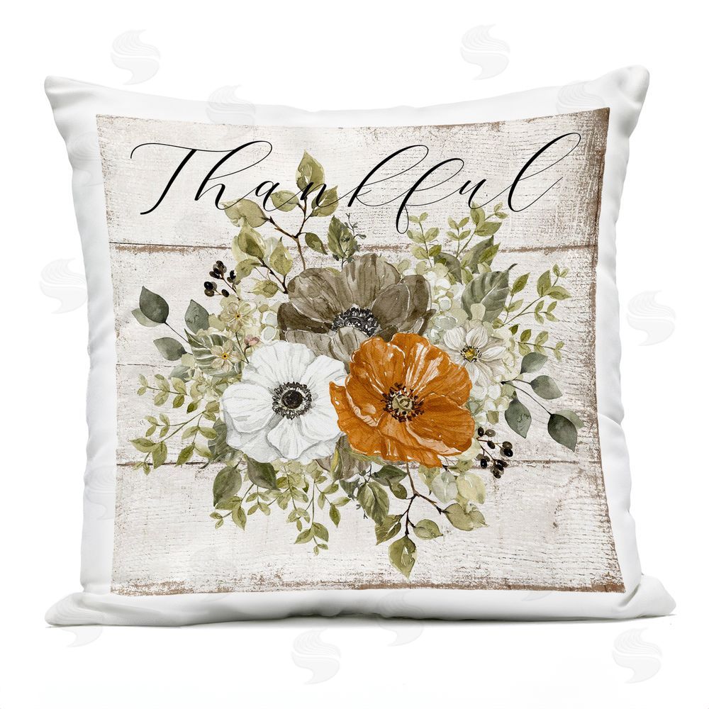 LSR Design Studio Thankful Floral Pumpkin Outdoor Quick-Dry Polyester Printed Throw Pillow