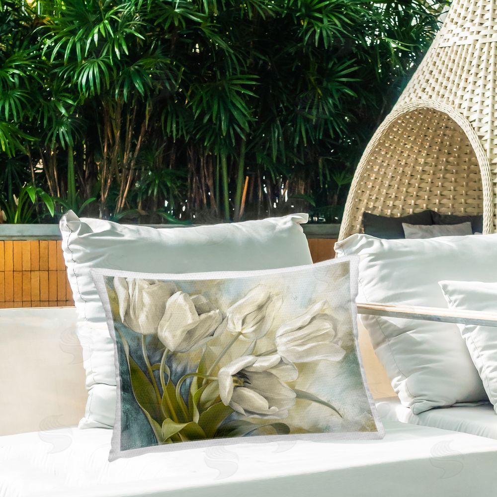 Igor Levashov Wild Tulips Close Up Outdoor Quick-Dry Polyester Printed Throw Pillow in Back Yard