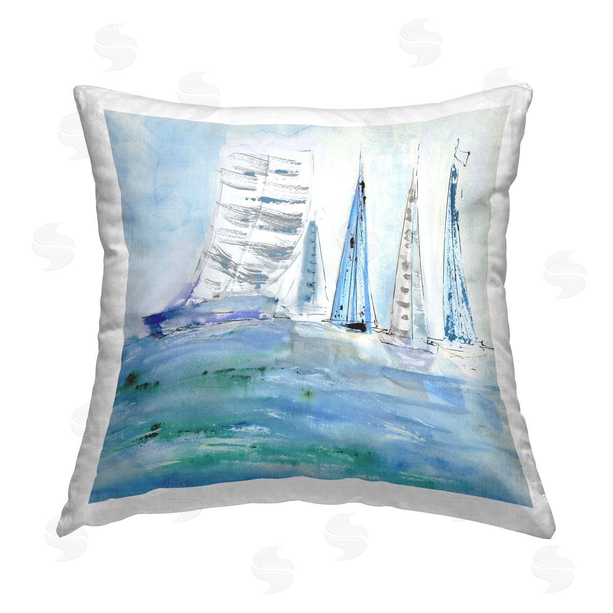 Val Rhodes Maritime Outlined Sailboats Printed Plush Polyester Throw Pillow