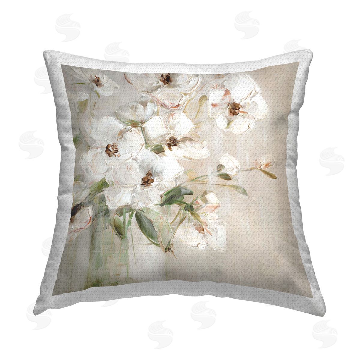 Sally Swatland Simple Blossoms on Beige Outdoor Quick-Dry Polyester Printed Throw Pillow