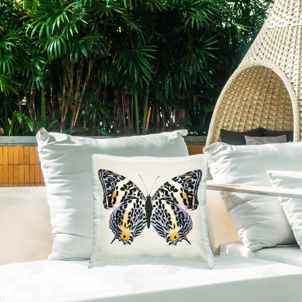 Susan Arnot Speckled Butterfly Sketch Outdoor Quick-Dry Polyester Printed Throw Pillow in Back Yard