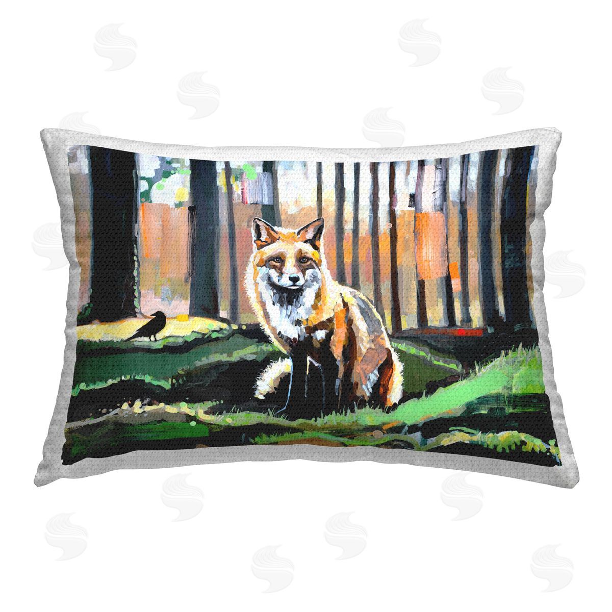 Adam Swanson Fox in Forest Trees Outdoor Quick-Dry Polyester Printed Throw Pillow
