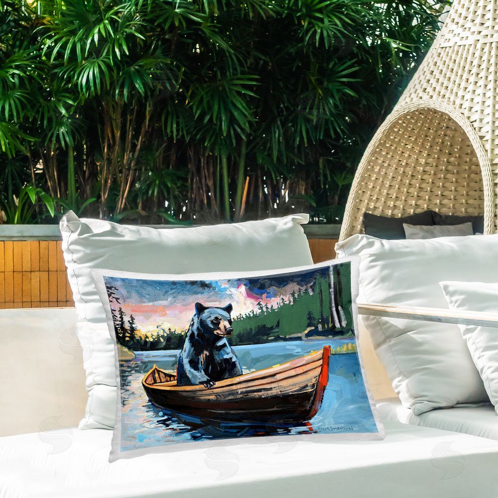 Adam Swanson Boating Black Bear Outdoor Quick-Dry Polyester Printed Throw Pillow in Back Yard