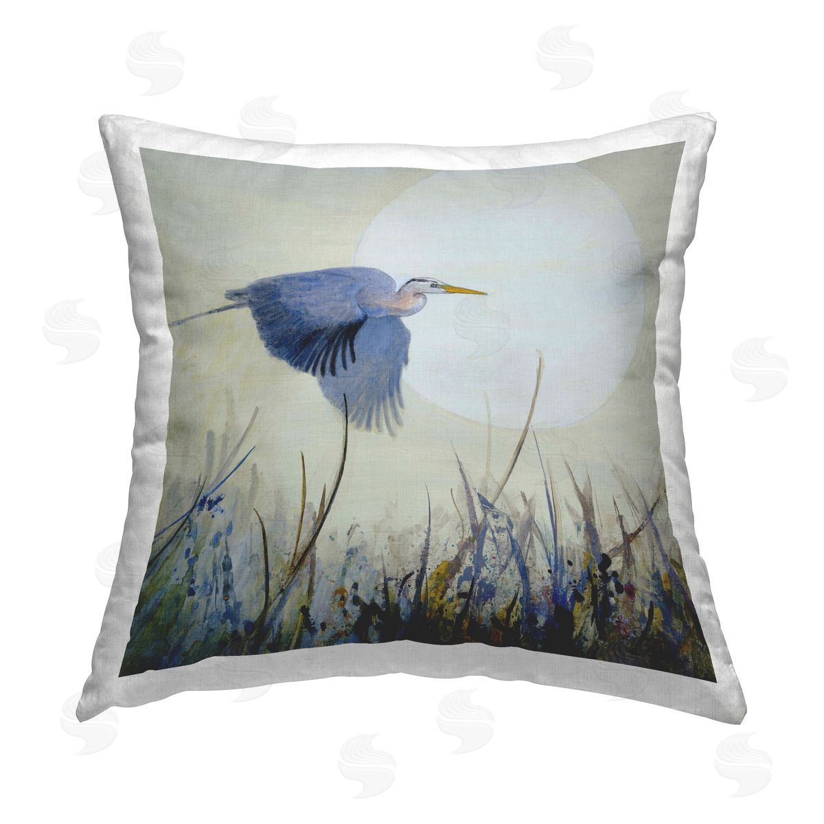 Floy Zittin Full Moon & Heron Printed Plush Polyester Throw Pillow