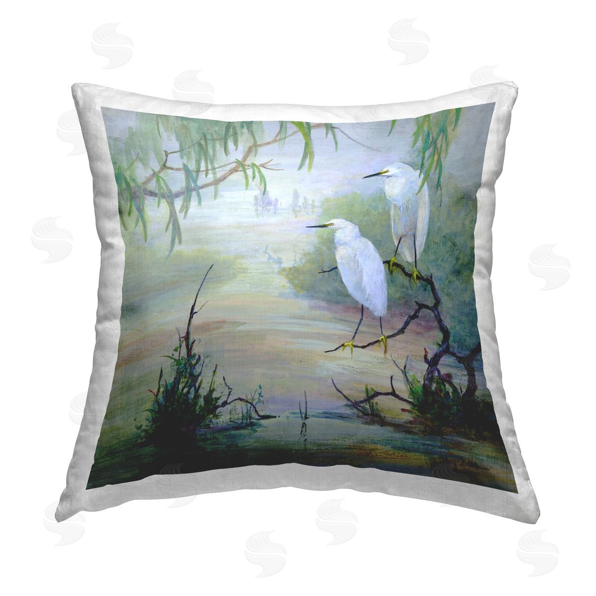 Floy Zittin Egrets & Marshland Edge Printed Plush Polyester Throw Pillow