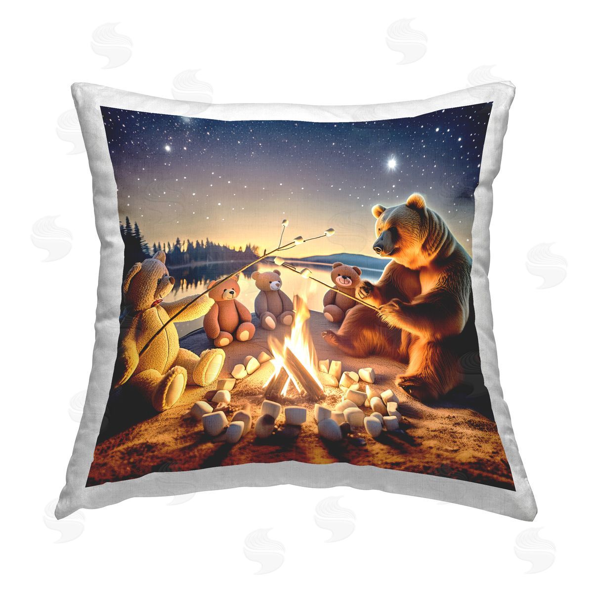 Alina Georgescu Fireside Friends Bear Printed Plush Polyester Throw Pillow