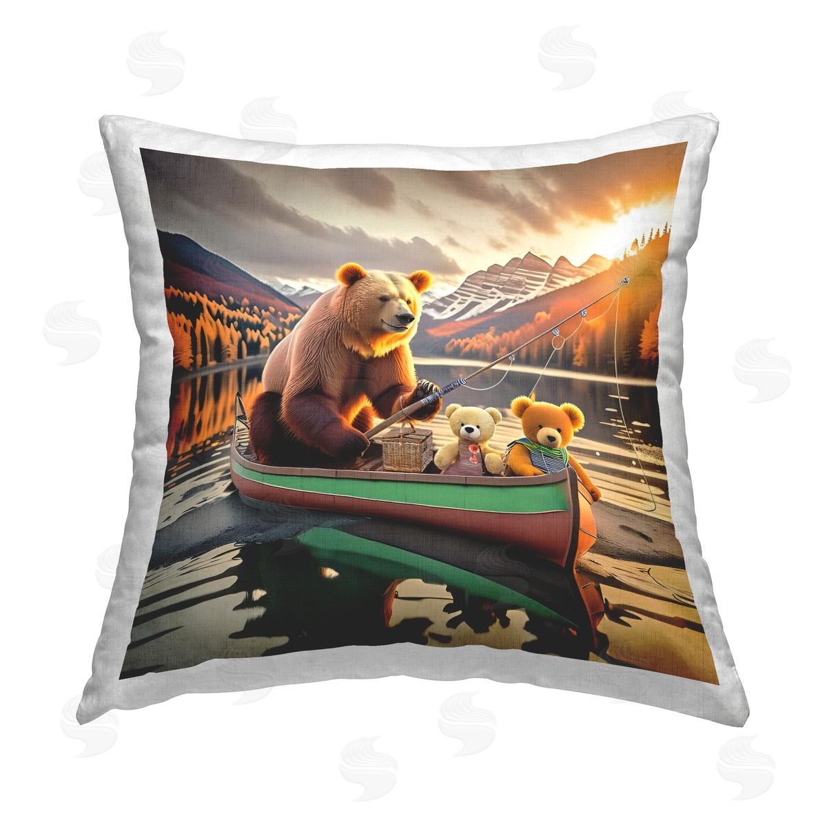 Alina Georgescu Bear & Friends on Boat Printed Plush Polyester Throw Pillow