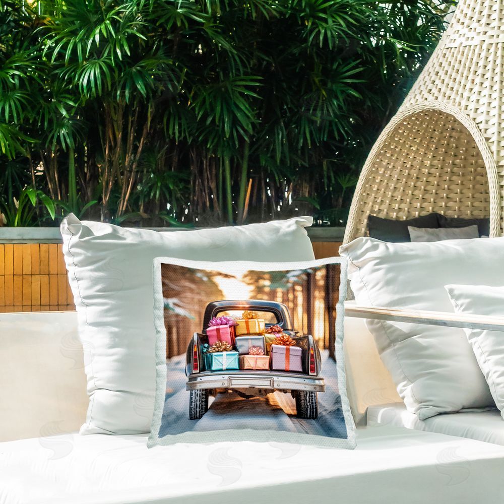 Alina Georgescu Special Holiday Delivery Outdoor Quick-Dry Polyester Printed Throw Pillow in Back Yard