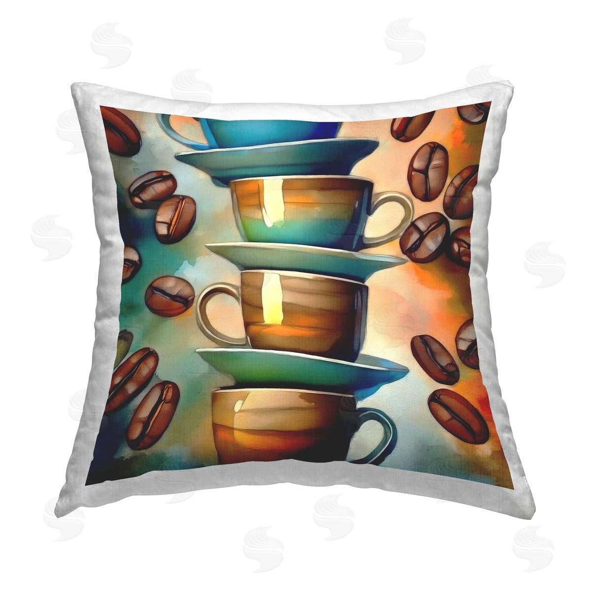 Alina Georgescu Ceramic Teacups & Coffee Printed Plush Polyester Throw Pillow
