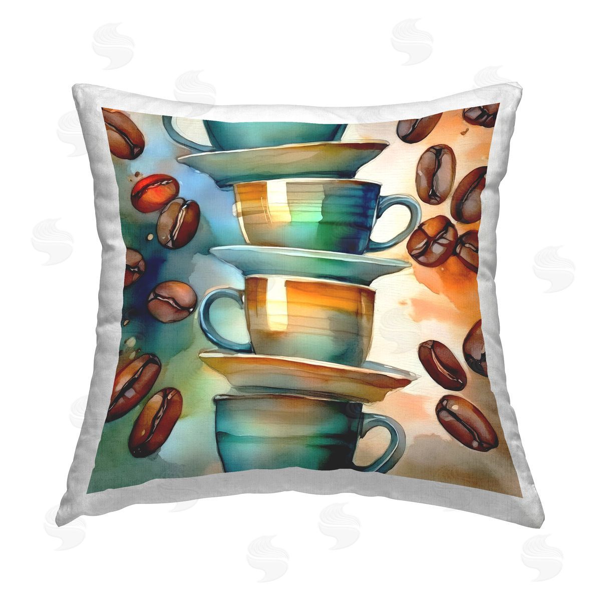 Alina Georgescu Coffee Beans & Mugs Printed Plush Polyester Throw Pillow