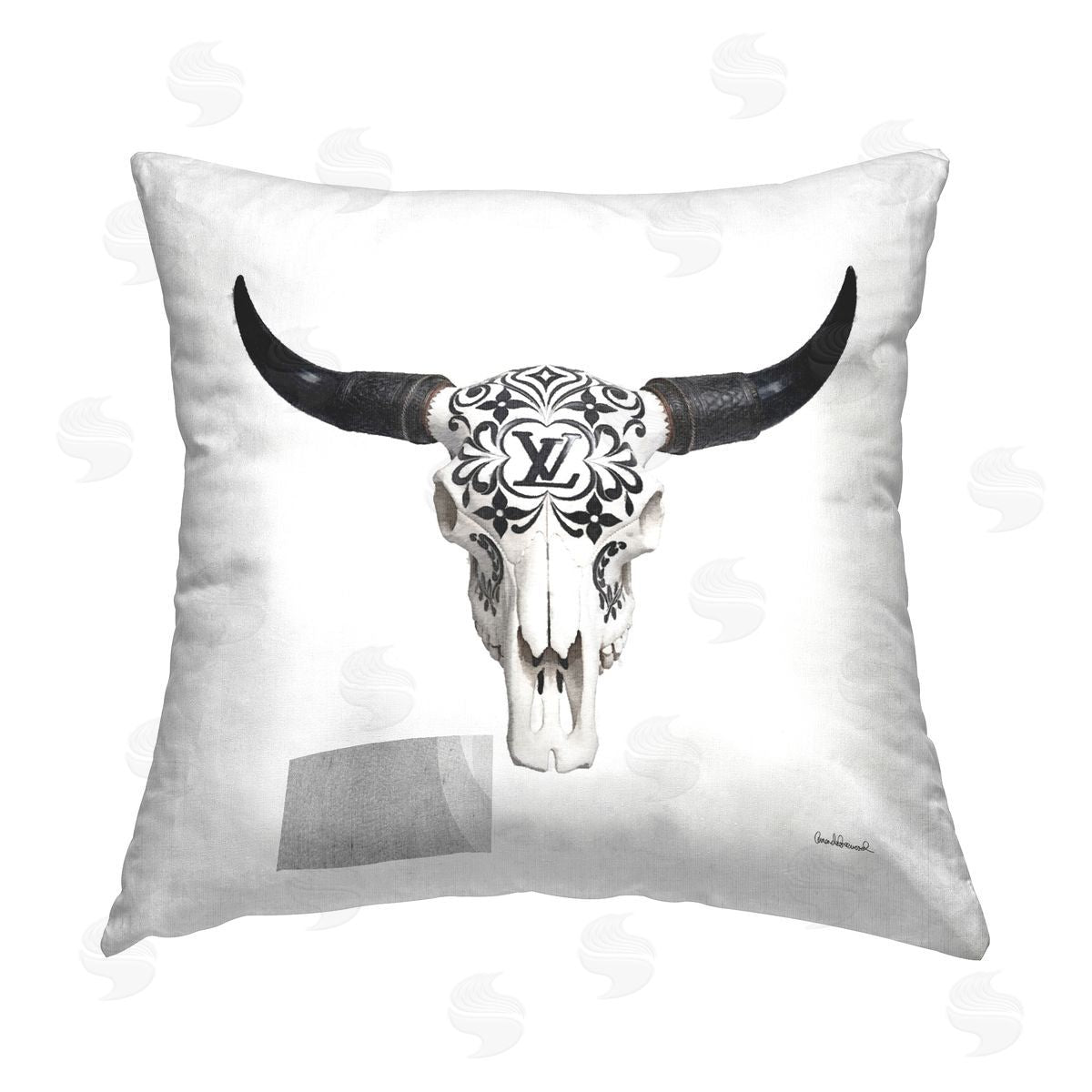 Amanda Greenwood Cowgirl Skull Glam Brand Printed Plush Polyester Throw Pillow