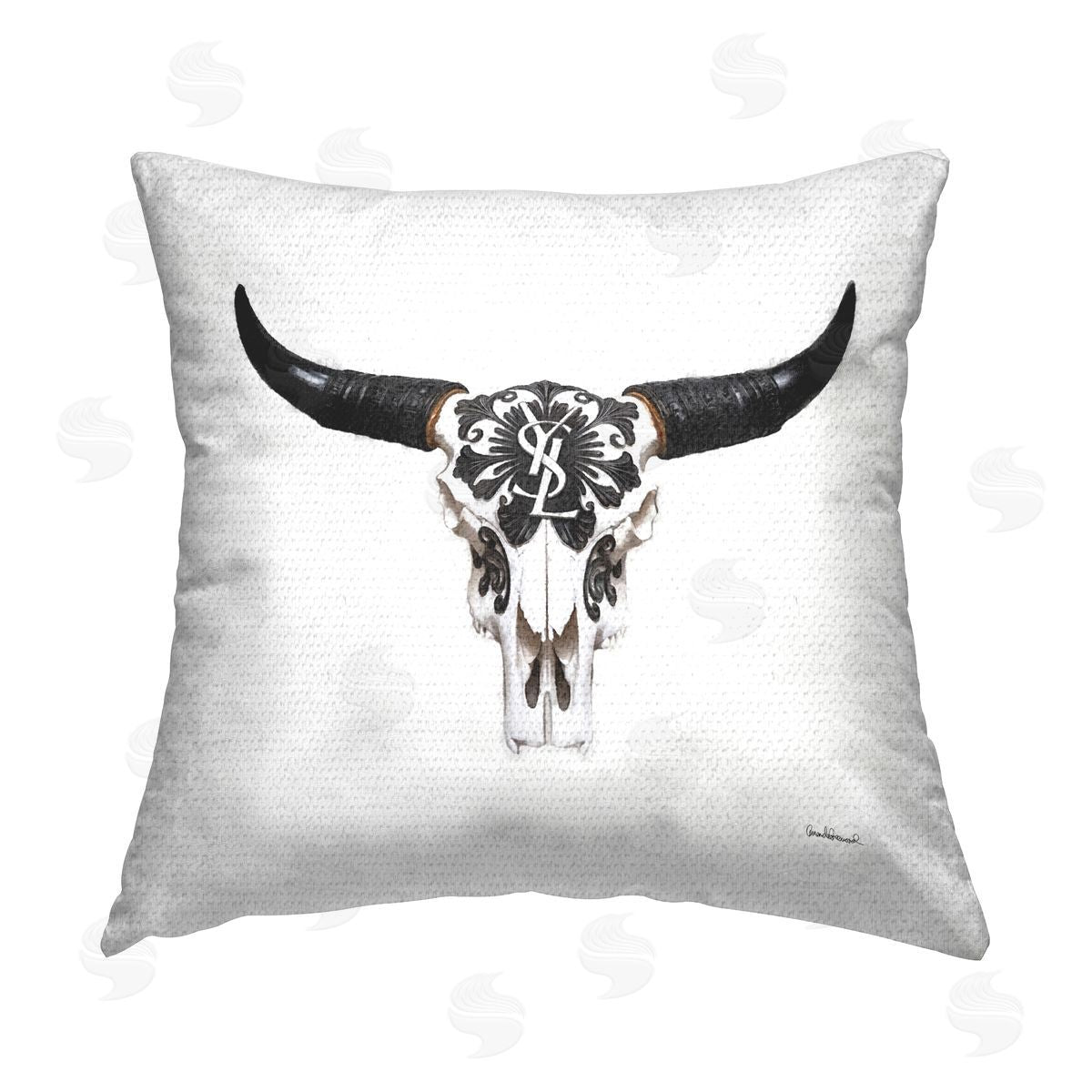 Amanda Greenwood Chic Brand Cattle Skull Outdoor Quick-Dry Polyester Printed Throw Pillow