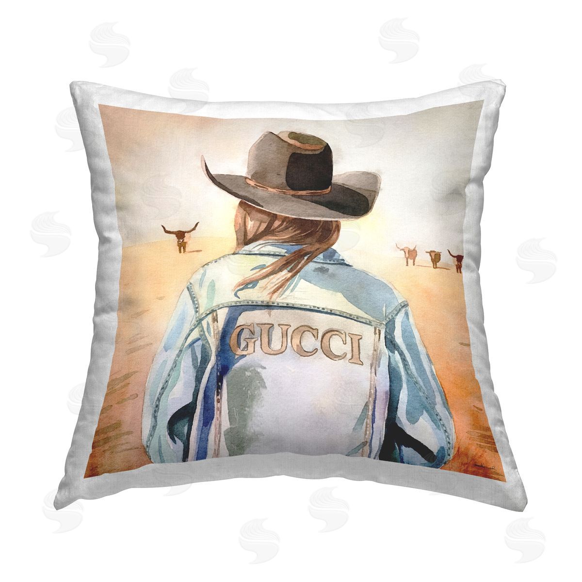 Amanda Greenwood Fashionable Desert Cowgirl Printed Plush Polyester Throw Pillow