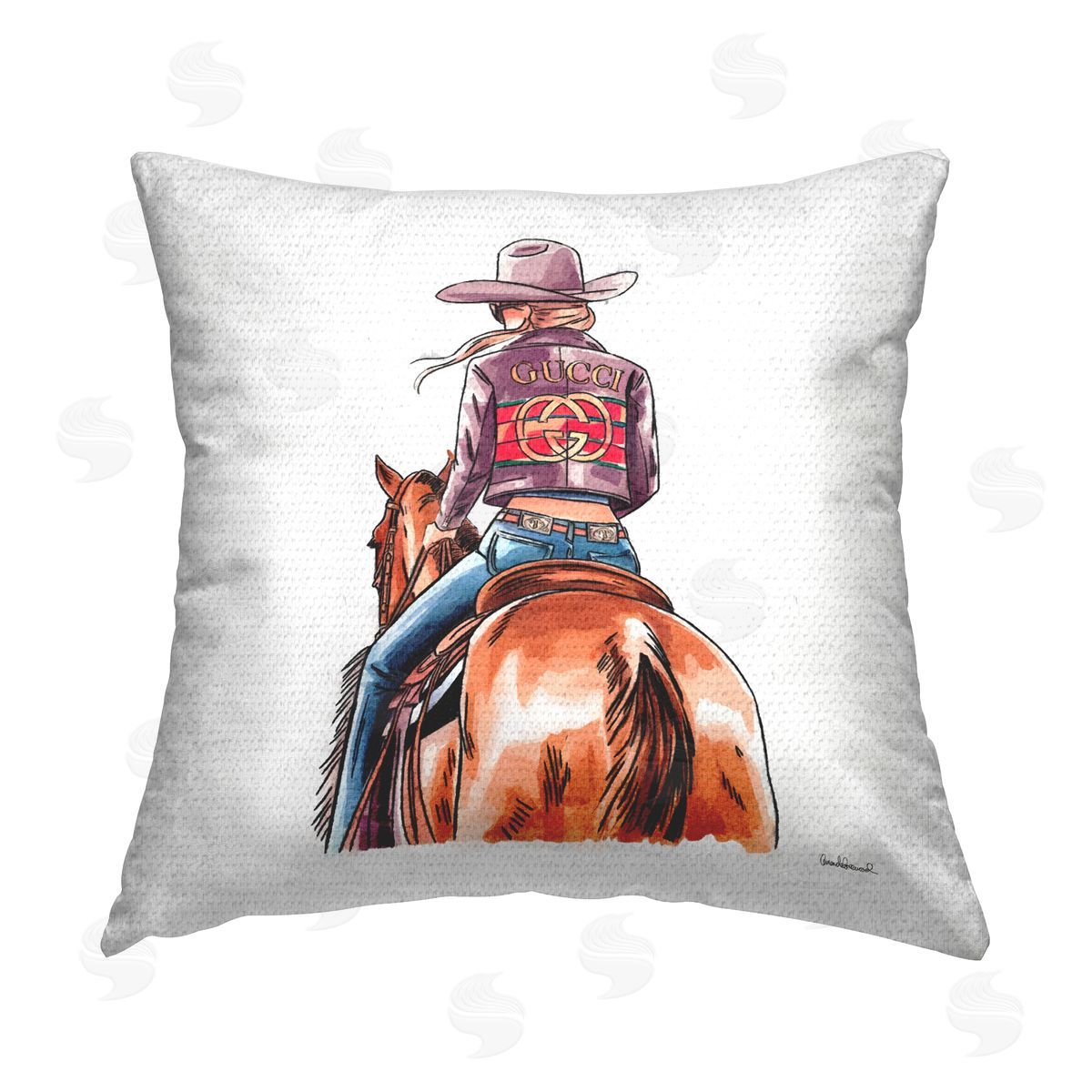 Glam Cowgirl on Horse Outdoor Printed Pillow, Home Decor by Amanda Greenwood
