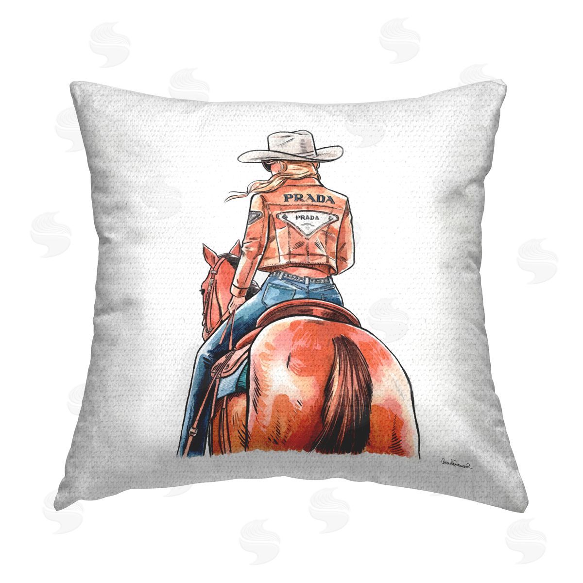 Glam Jacket Cowgirl & Horse Outdoor Printed Pillow, Home Decor by Amanda Greenwood