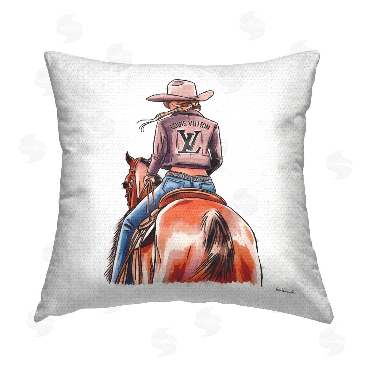 Equestrian Glam Cowgirl Outdoor Printed Pillow, Home Decor by Amanda Greenwood
