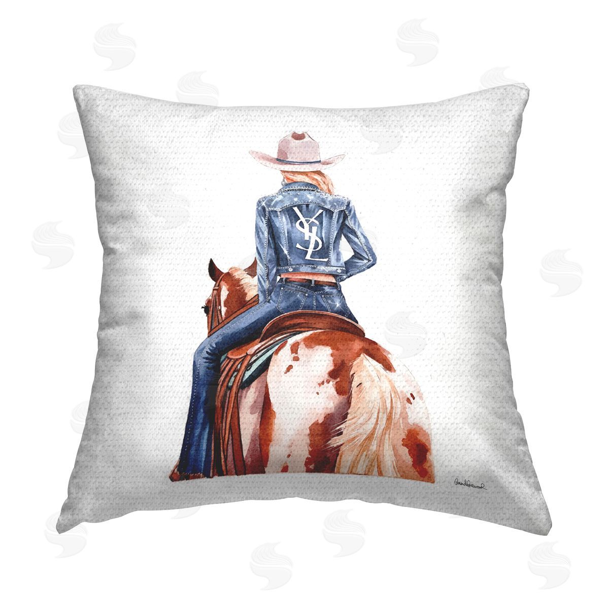 Trendy Cowgirl on Horse Outdoor Printed Pillow, Home Decor by Amanda Greenwood