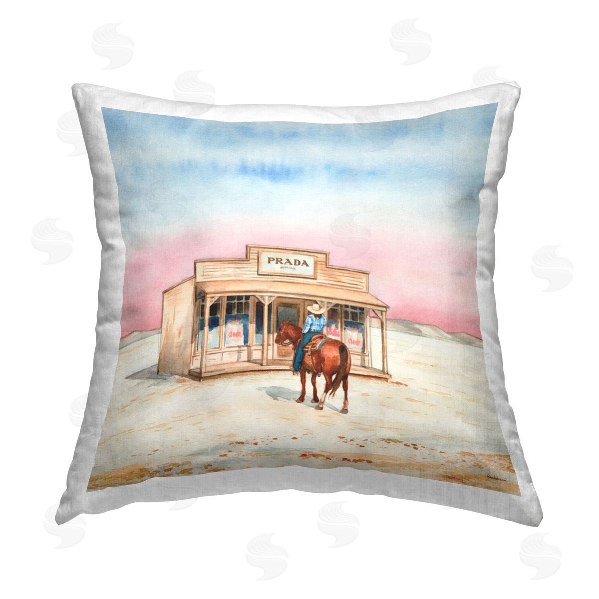 Amanda Greenwood Cowgirl at Desert Shop Printed Plush Polyester Throw Pillow