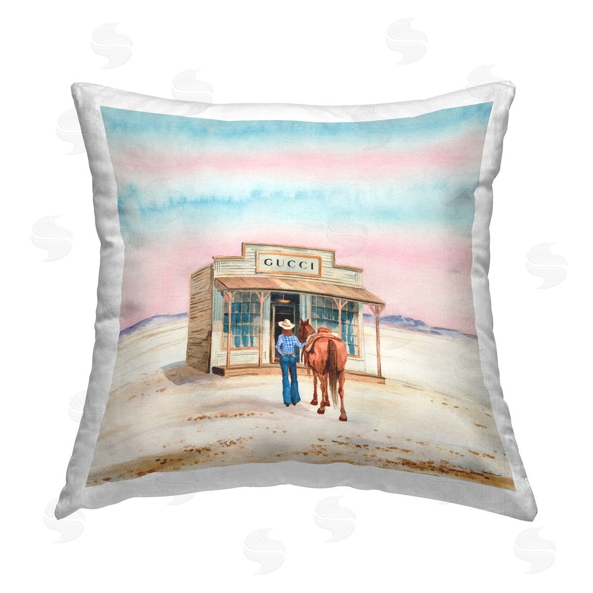 Amanda Greenwood Glam Cowgirl at Desert Shop Printed Plush Polyester Throw Pillow