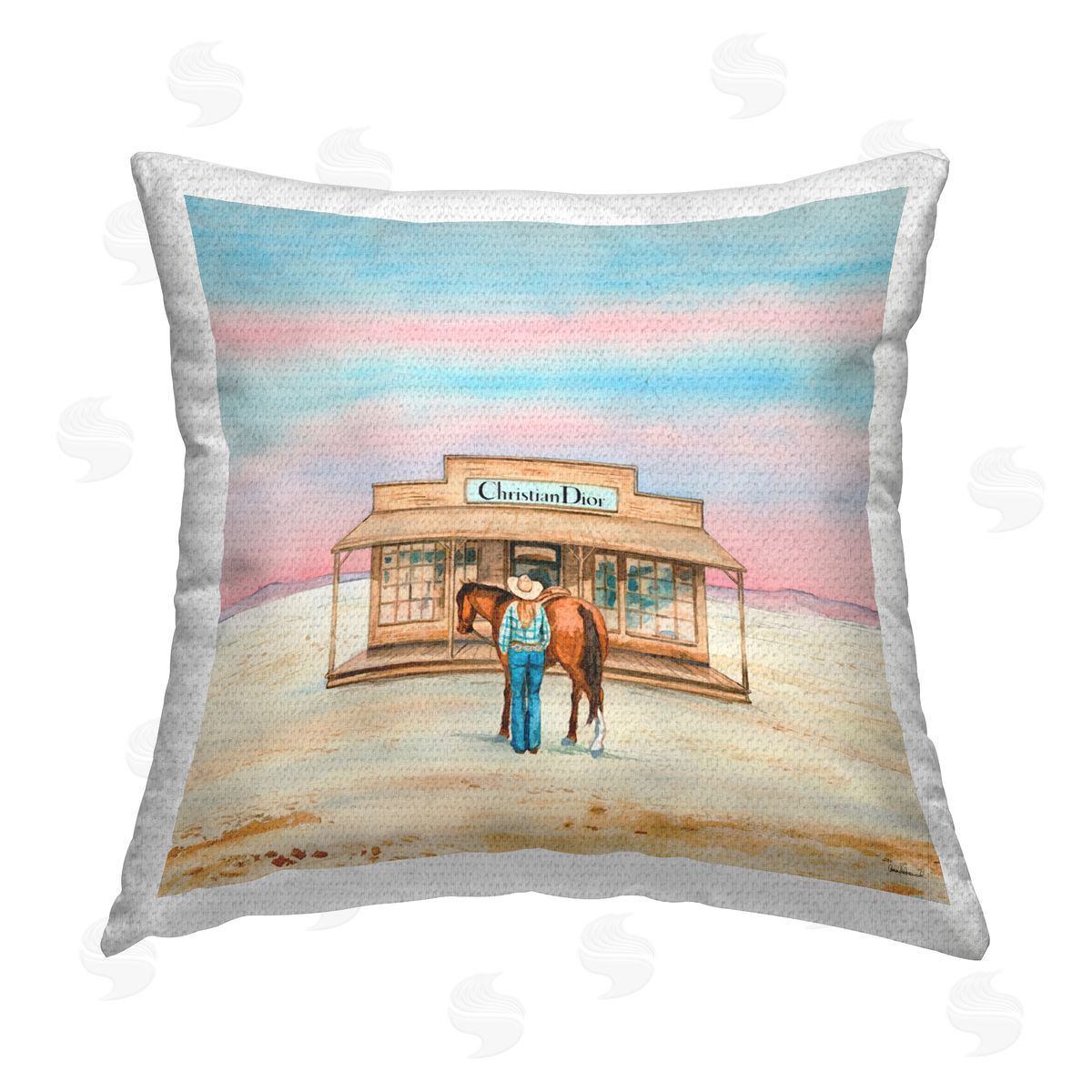 Amanda Greenwood Cowgirl & Horse Shopping Outdoor Quick-Dry Polyester Printed Throw Pillow