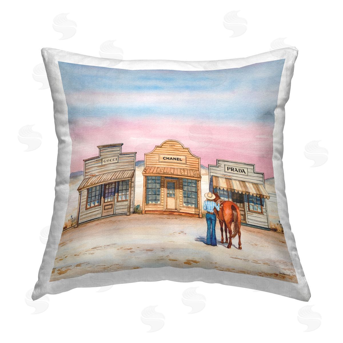 Amanda Greenwood Trendy Saloon Shops Cowgirl Printed Plush Polyester Throw Pillow