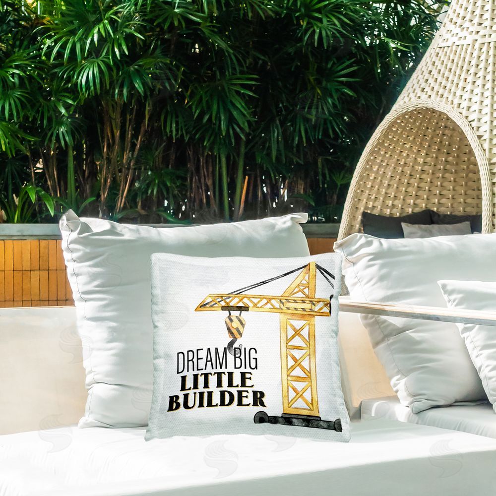 Kim Allen Dream Big Little Builder Outdoor Quick-Dry Polyester Printed Throw Pillow in Back Yard
