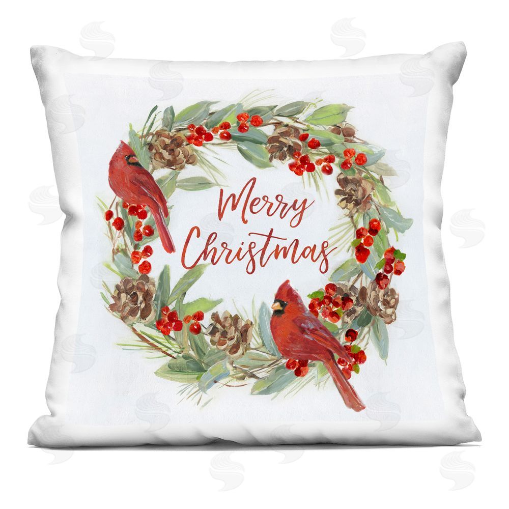 Sally Swatland Cardinals & Merry Christmas Printed Plush Polyester Throw Pillow