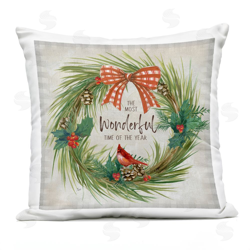 Nan Most Wonderful Time Wreath Outdoor Quick-Dry Polyester Printed Throw Pillow