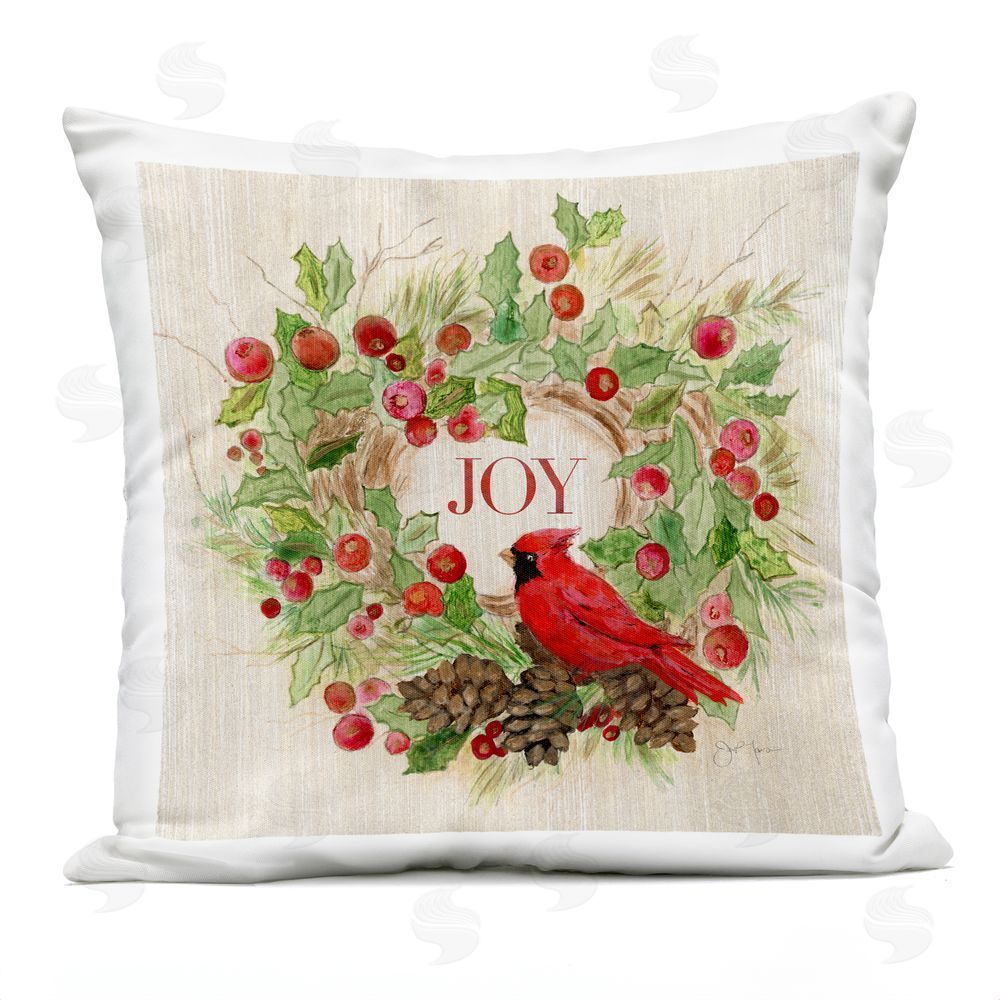 Janet Tava Joy Rustic Winter Wreath Outdoor Quick-Dry Polyester Printed Throw Pillow
