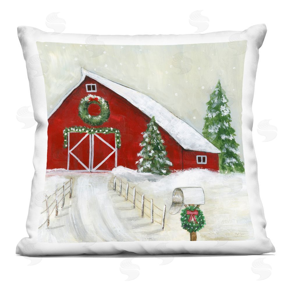 Janet Tava Winter Barn Scenery Printed Plush Polyester Throw Pillow