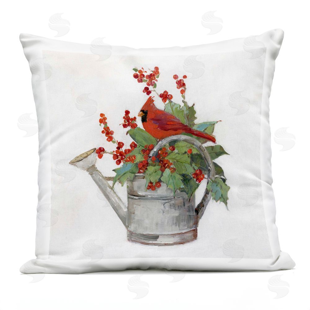 Sally Swatland Cardinal & Watering Can Outdoor Quick-Dry Polyester Printed Throw Pillow