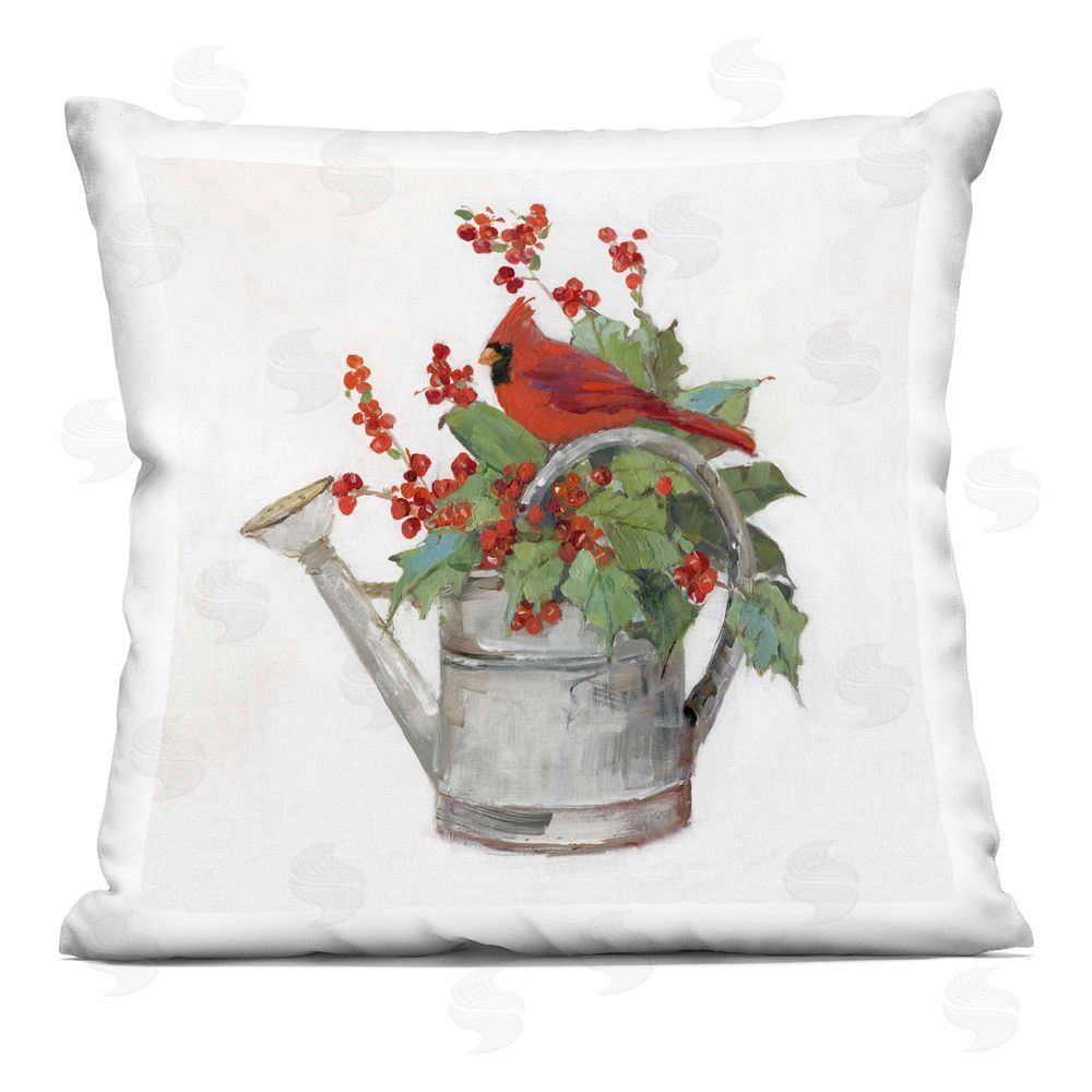 Sally Swatland Cardinal & Watering Can Printed Plush Polyester Throw Pillow