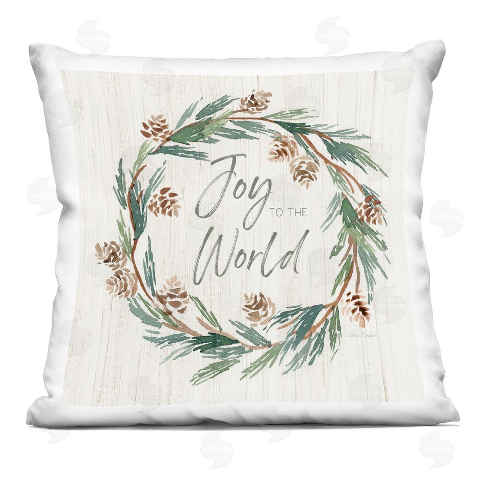 Kristen Brockmon Joy Pinecone Wreath Printed Plush Polyester Throw Pillow