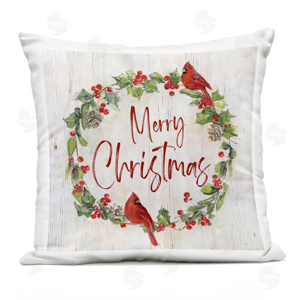 Sally Swatland Christmas Seasonal Wreath Outdoor Quick-Dry Polyester Printed Throw Pillow