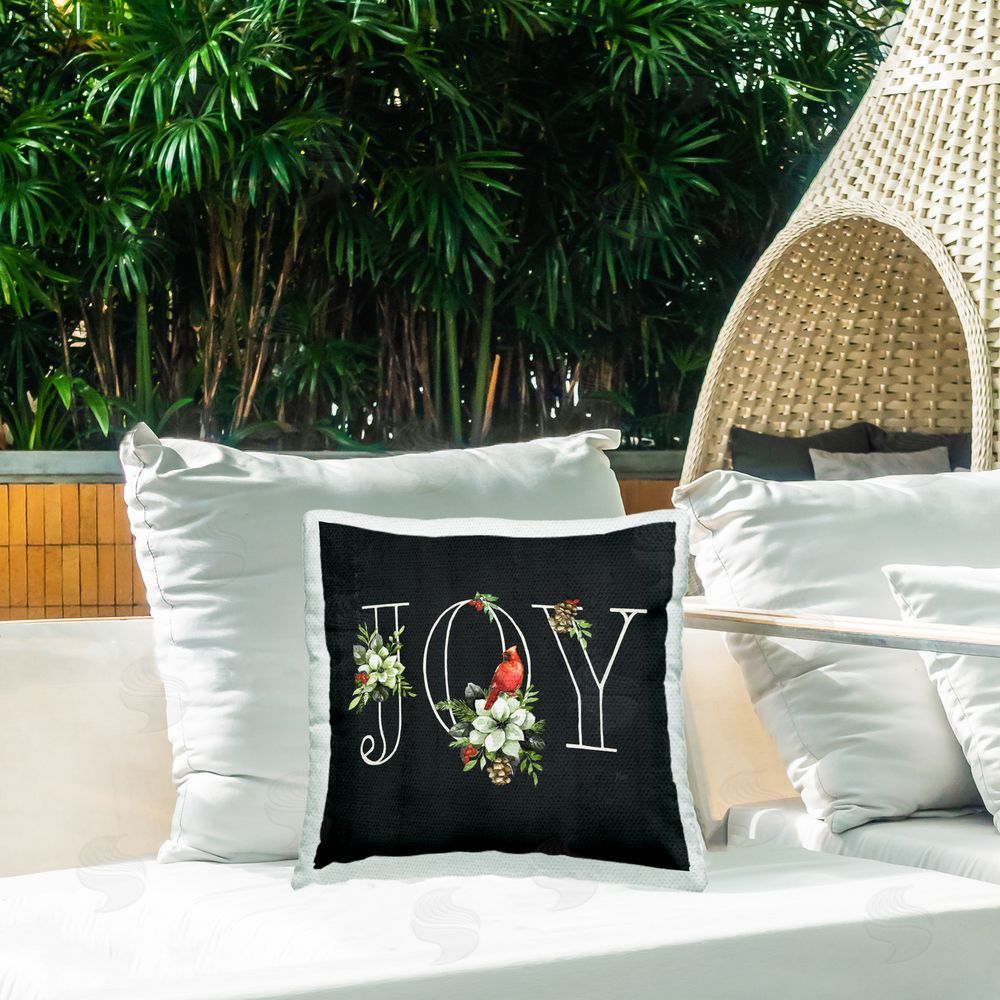 Nan Joy Letters with Florals Outdoor Quick-Dry Polyester Printed Throw Pillow in Back Yard