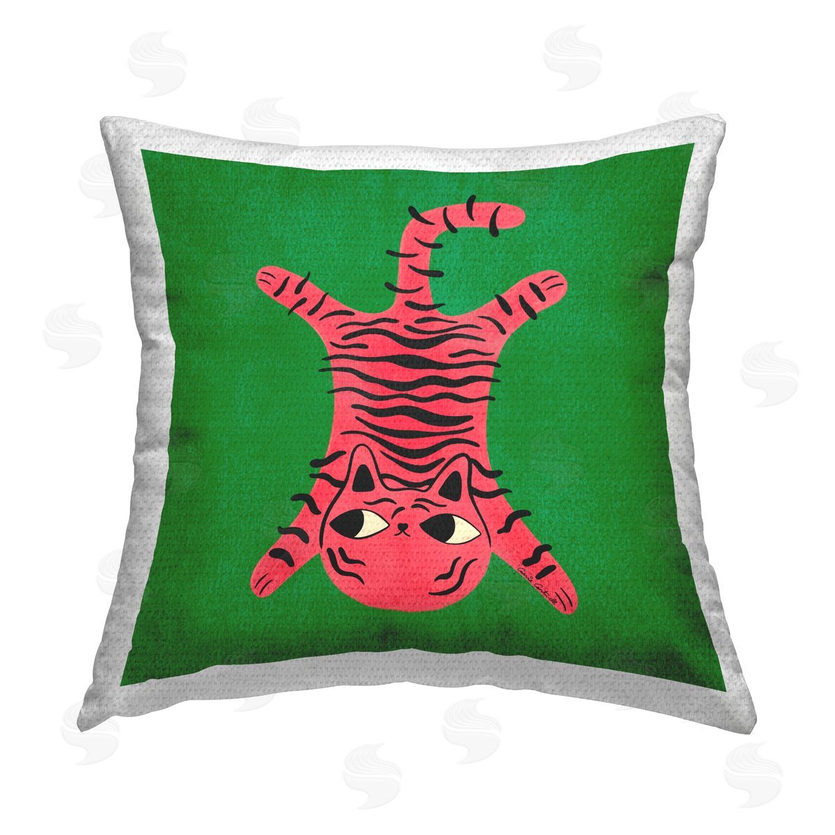 Carrie Cantwell Whimsical Cat Laying Outdoor Quick-Dry Polyester Printed Throw Pillow