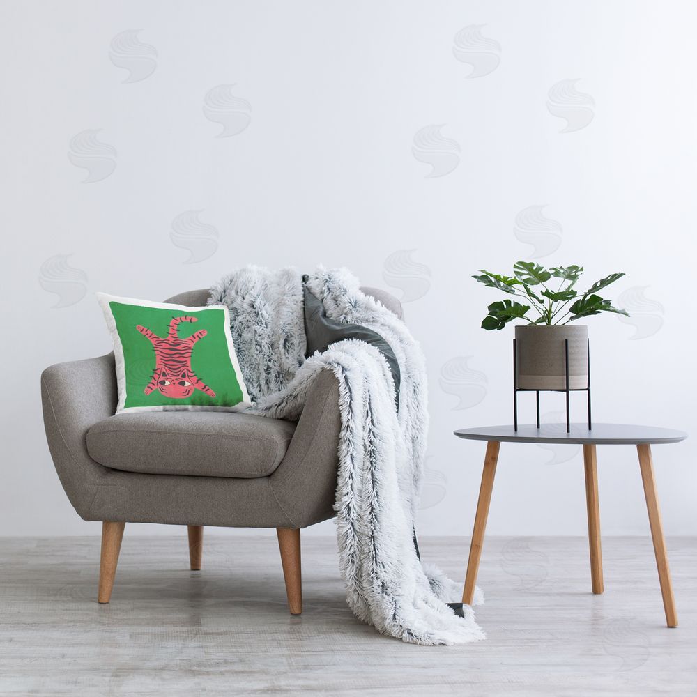 Carrie Cantwell Whimsical Cat Laying Printed Plush Polyester Throw Pillow On Chair