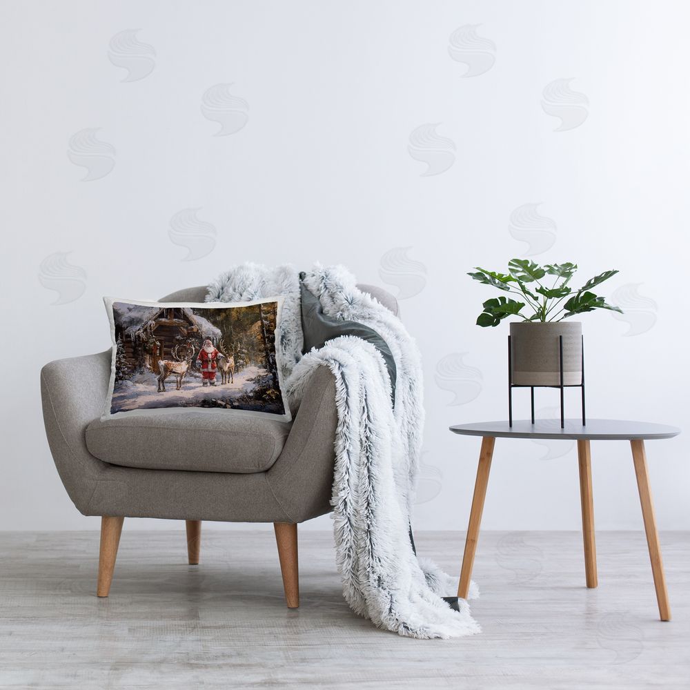 Imagine It Images Traditional Santa by Cabin Printed Plush Polyester Throw Pillow On Chair