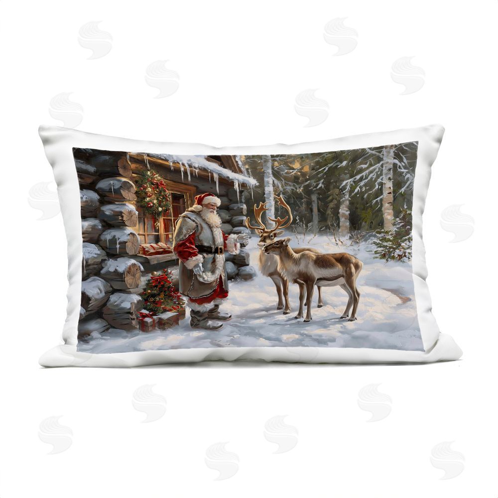 Imagine It Images Santa's Cabin with Reindeer Outdoor Quick-Dry Polyester Printed Throw Pillow