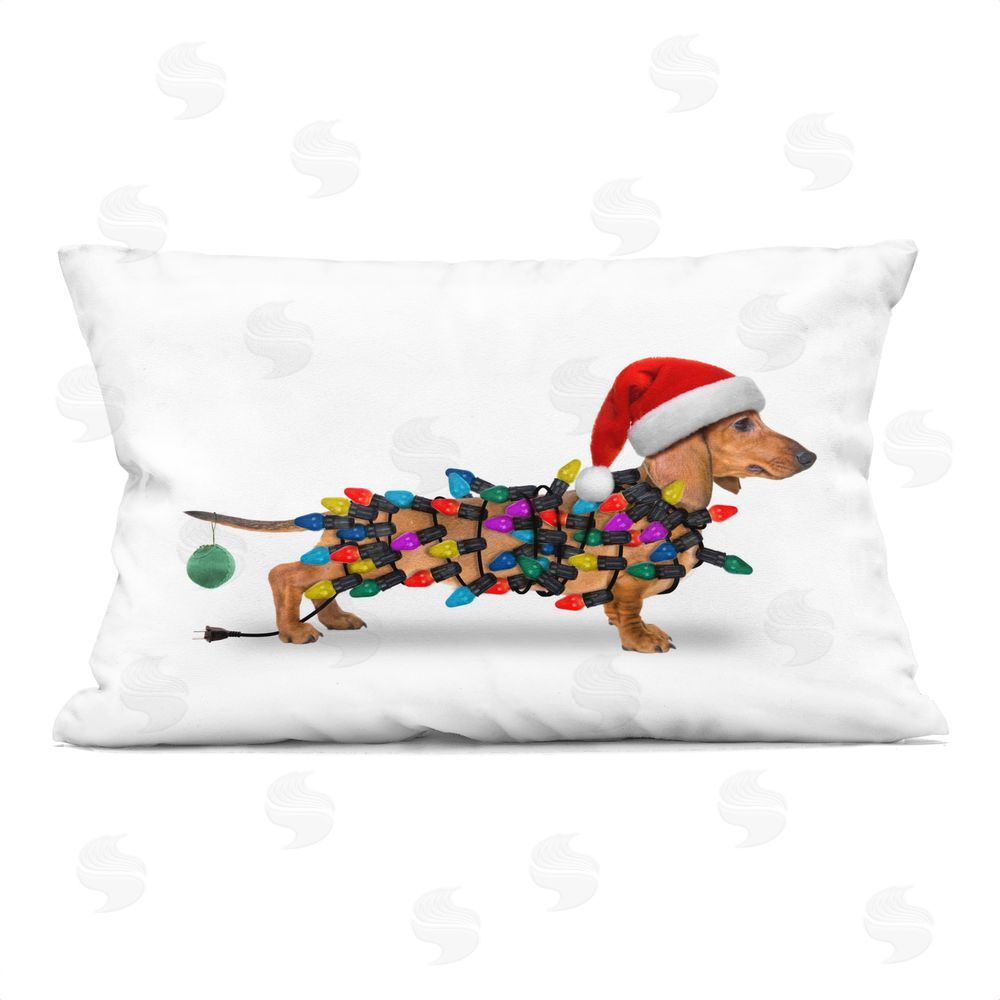 John Hovenstine Holiday Lights Dachshund Printed Plush Polyester Throw Pillow